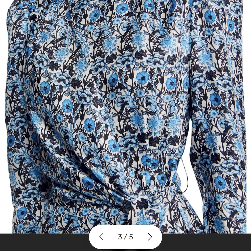 Sandro Blue and Black Patterned Long Sleeve Dress - Picture 4 of 7